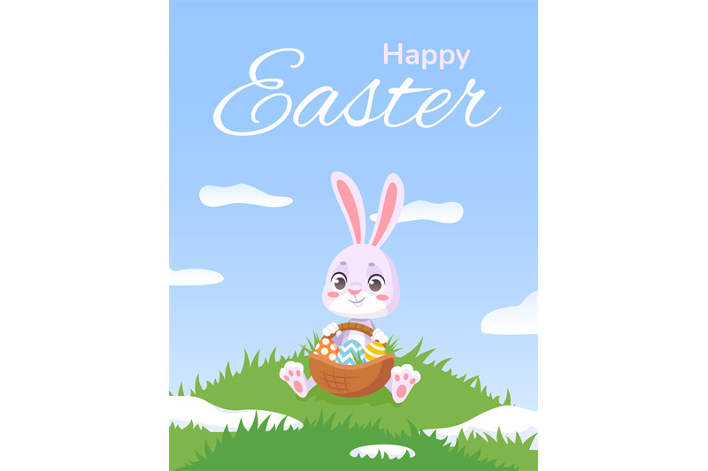 easter-mascot-poster-cartoon-kid-rabbit-on-meadow-fun-cute-bunny-wit