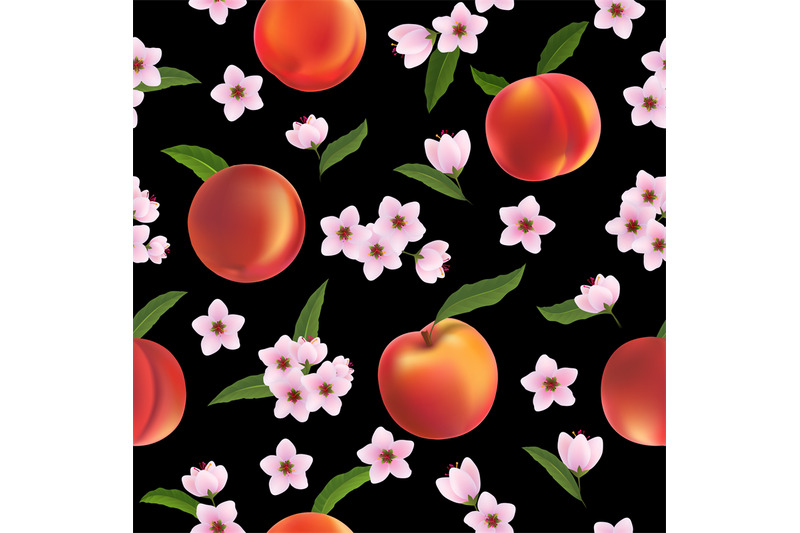 peaches-fruits-black-pattern