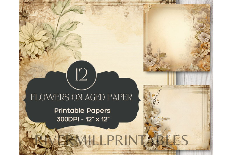 flowers-on-aged-paper-digital-paper-pack