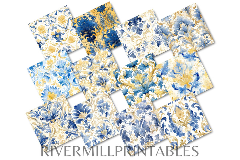 blue-amp-gold-damask-digital-paper-pack