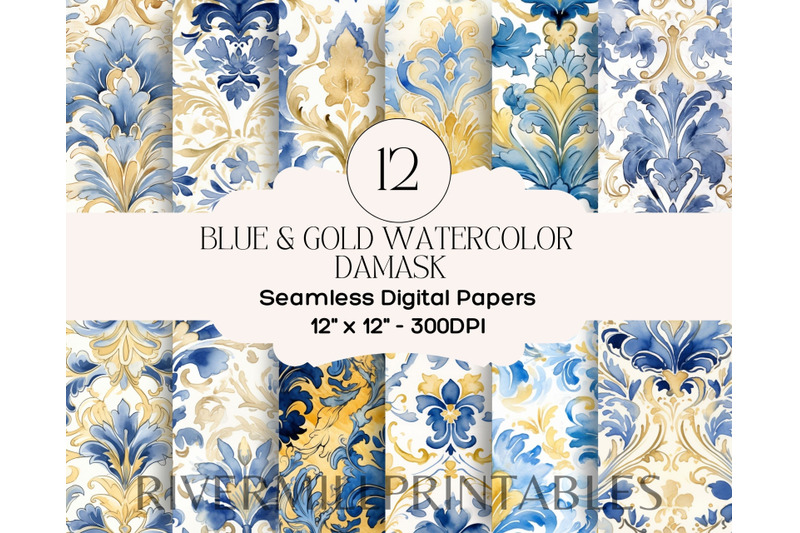 blue-amp-gold-damask-digital-paper-pack