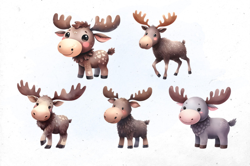 cute-watercolor-moose-bundle-png-cliparts