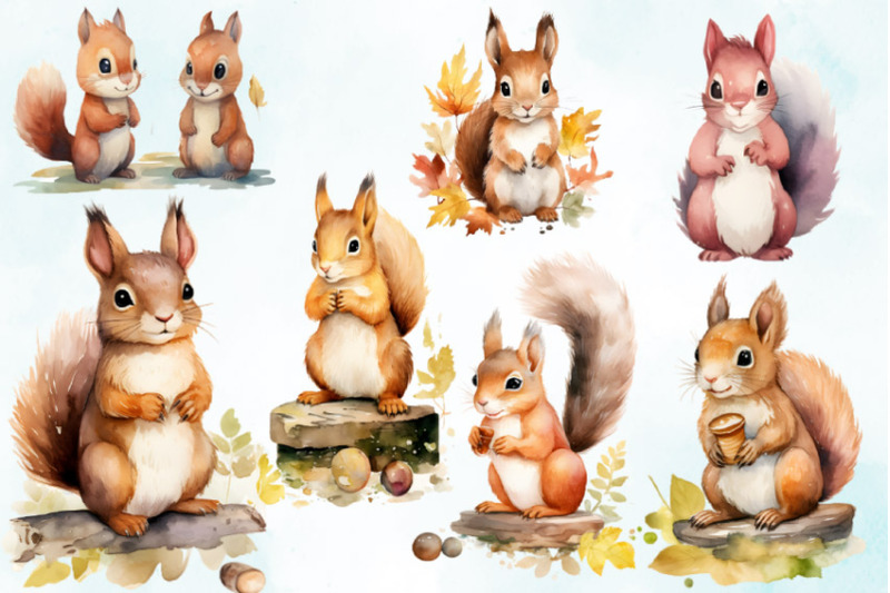 watercolor-squirrels-clipart-bundle