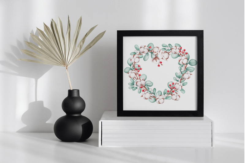 cotton-eucalyptus-heart-frame-wreath