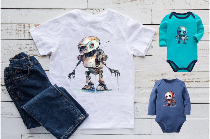 cute-watercolor-robots-tshirt-sticker