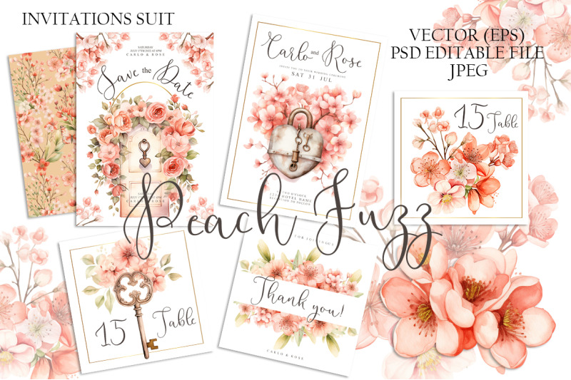 peach-fuzz-floral-invitations