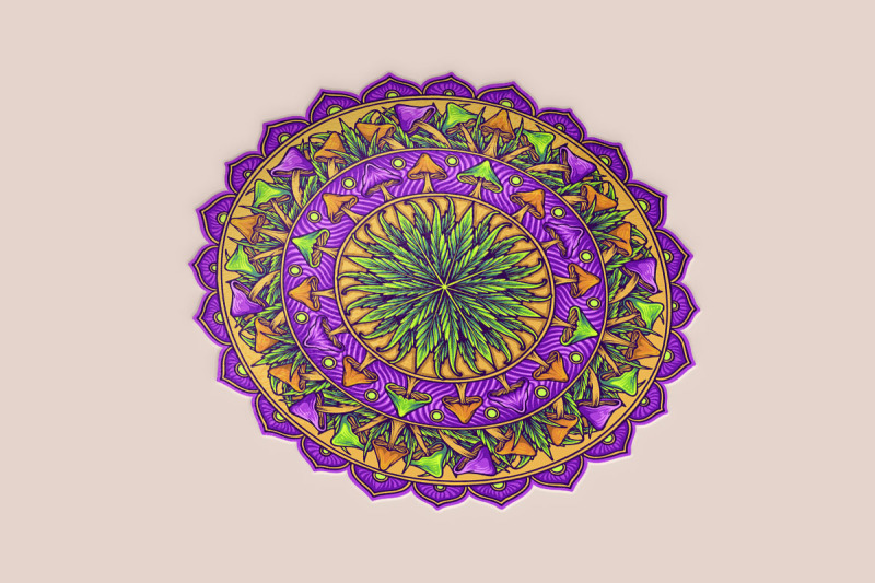 mushrooms-lotus-weed-leaf-mandala-ornament