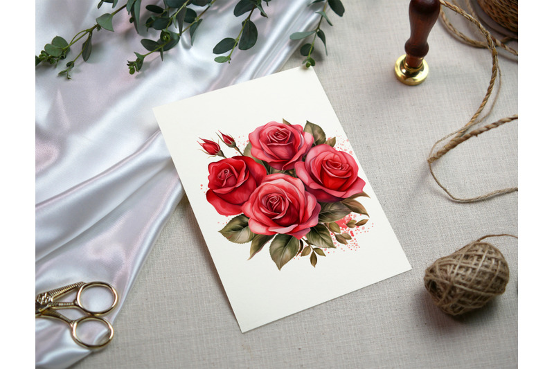red-rose-watercolor-bouquets-exquisite-floral-png-clipart-collection