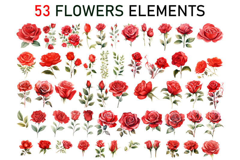 red-rose-watercolor-bouquets-exquisite-floral-png-clipart-collection