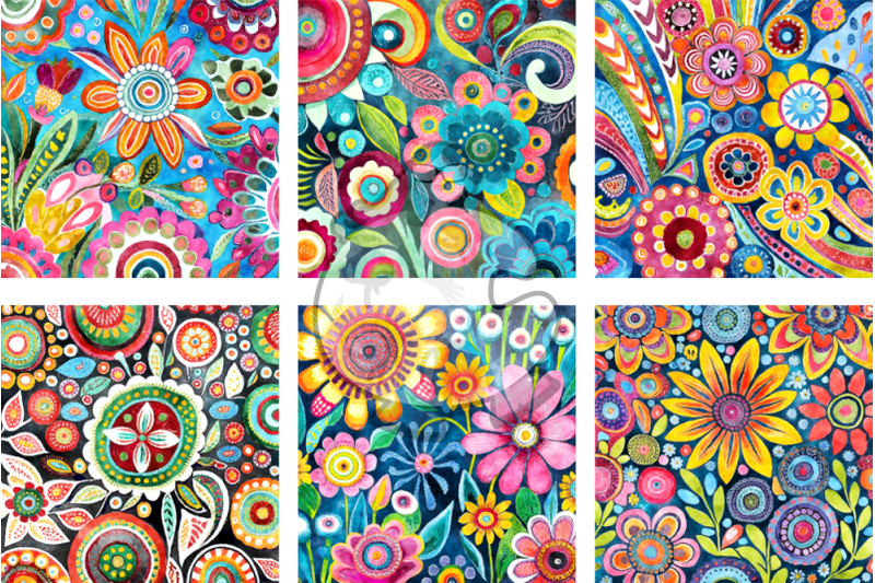 funky-flowers-set-5-transparent-watercolor-pattern-papers
