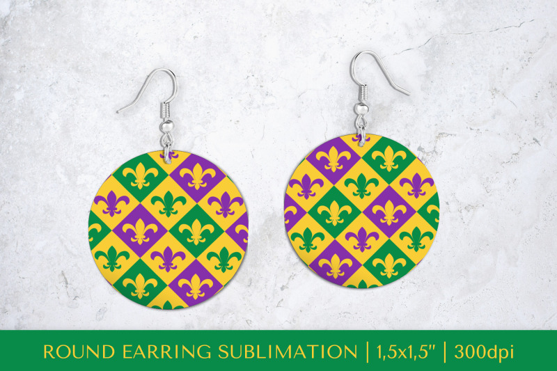 mardi-gras-earring-sublimation-fleur-de-lis-round-earrings