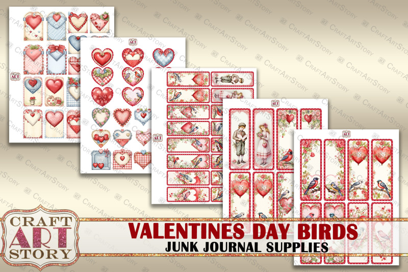 junk-journal-supplies-set-valentines-day-birds-kit-tags