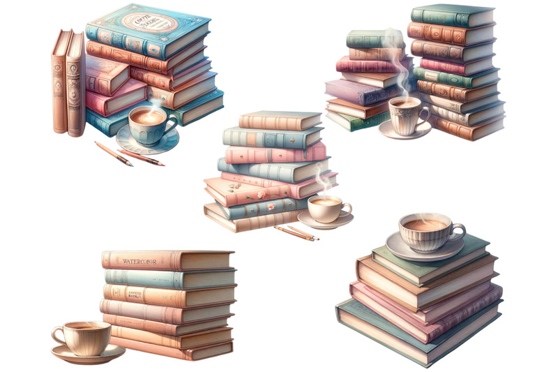 coffee-cup-and-books-clipart-bundle-instant-download