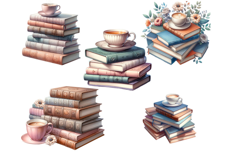 coffee-cup-and-books-clipart-bundle-instant-download
