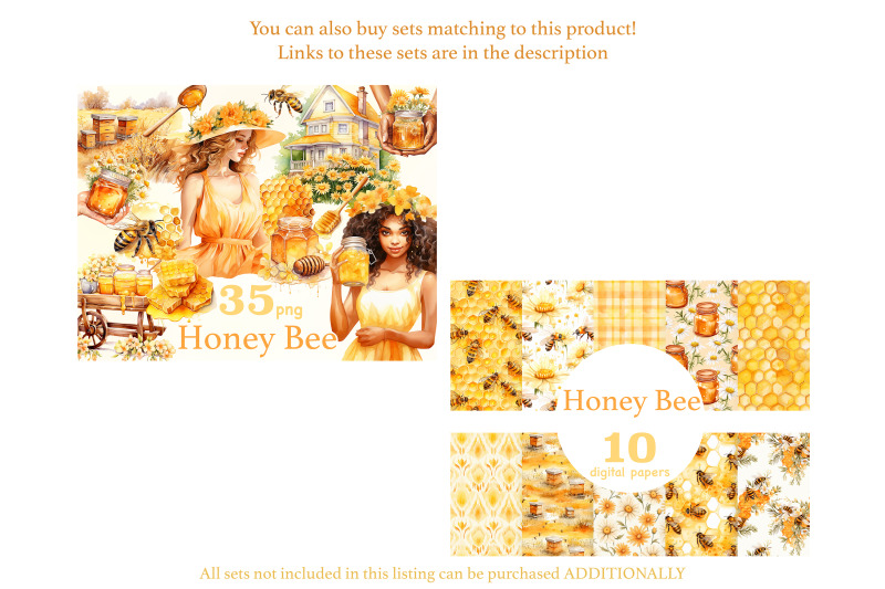 honey-bee-digital-paper-set-bees-pattern