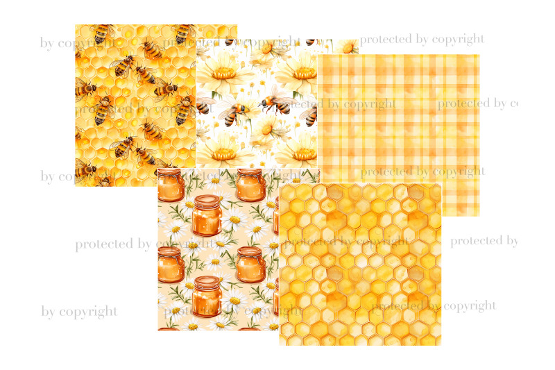 honey-bee-digital-paper-set-bees-pattern