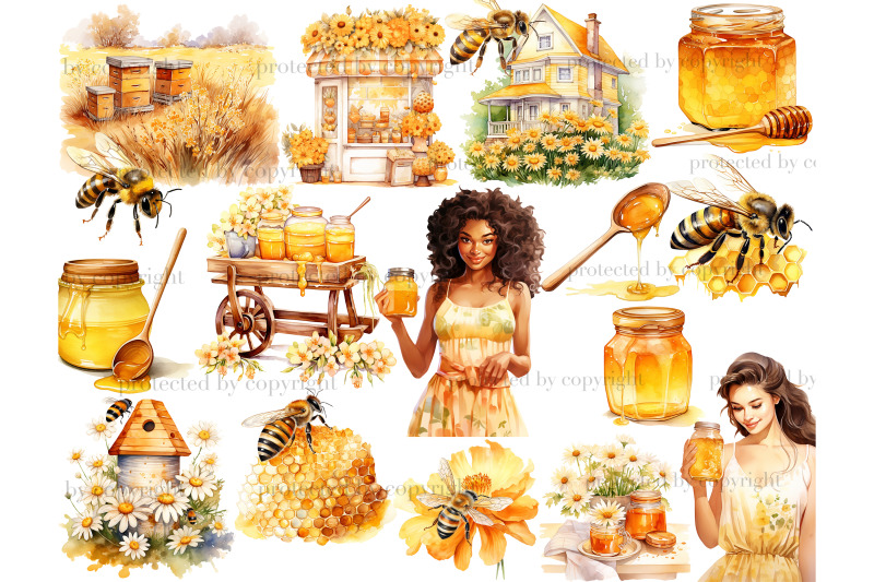 honey-bee-clipart-cottagecore-png-bundle