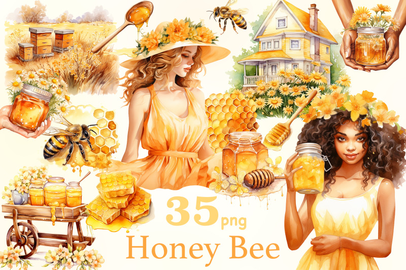 honey-bee-clipart-cottagecore-png-bundle