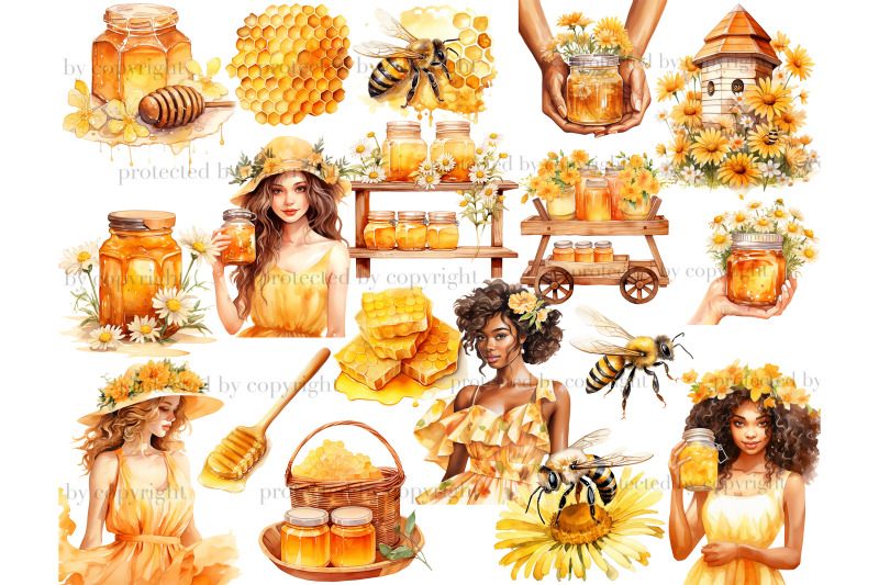 honey-bee-clipart-cottagecore-png-bundle