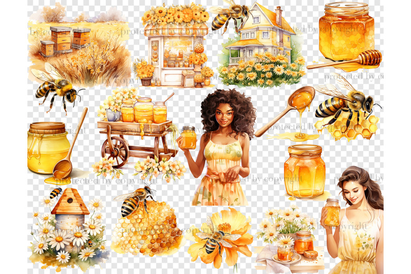 honey-bee-clipart-cottagecore-png-bundle