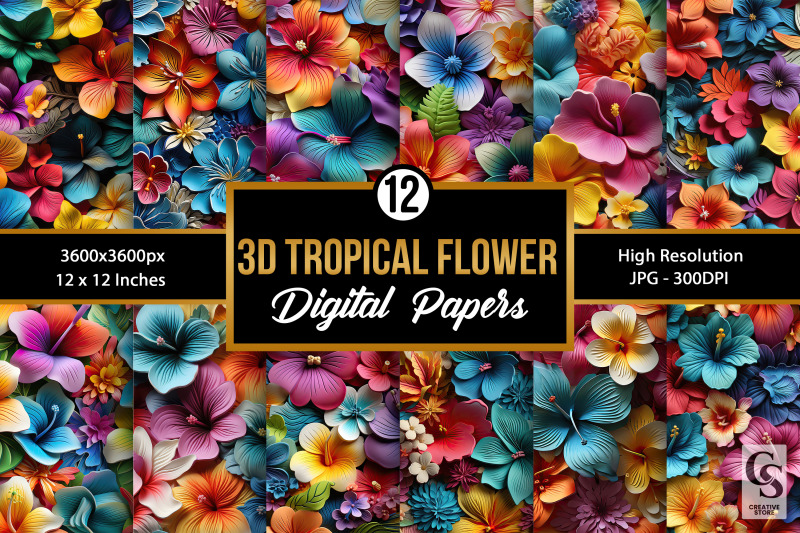 colorful-tropical-3d-flowers-seamless-patterns