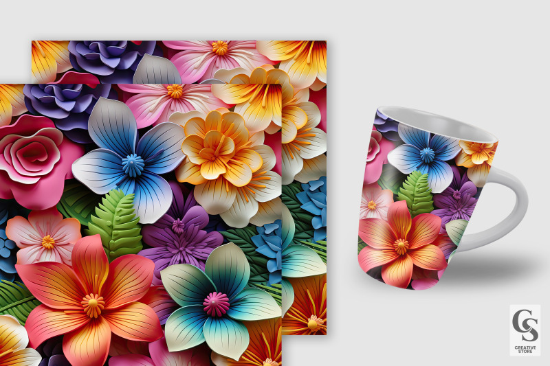 colorful-tropical-3d-flowers-seamless-patterns