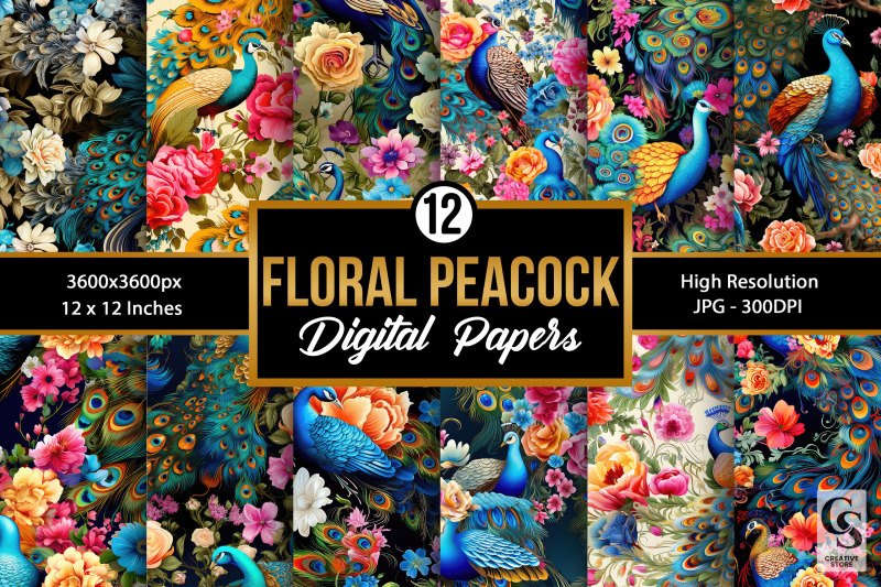 cute-floral-peacock-digital-papers