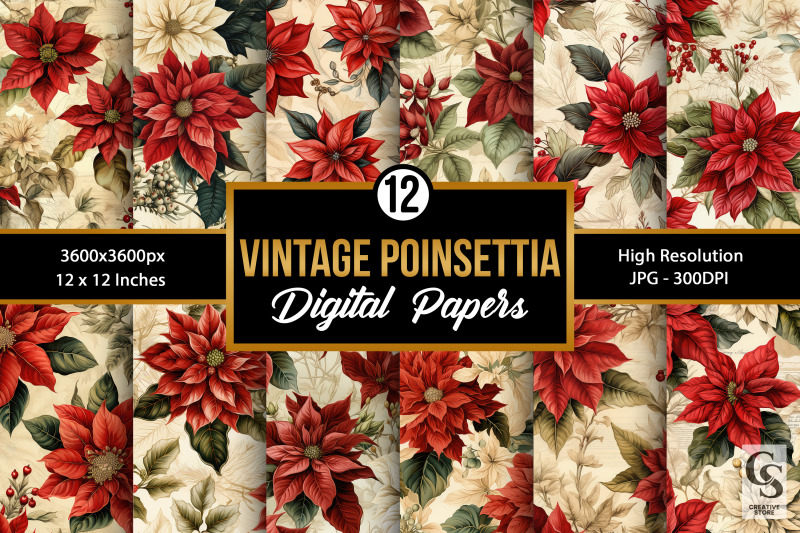 vintage-poinsettia-flowers-seamless-patterns