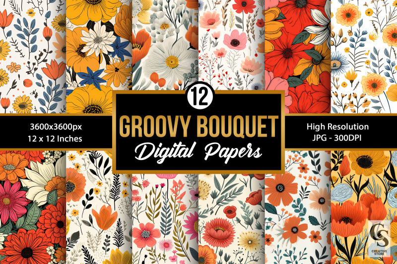 groovy-bouquet-flowers-digital-papers