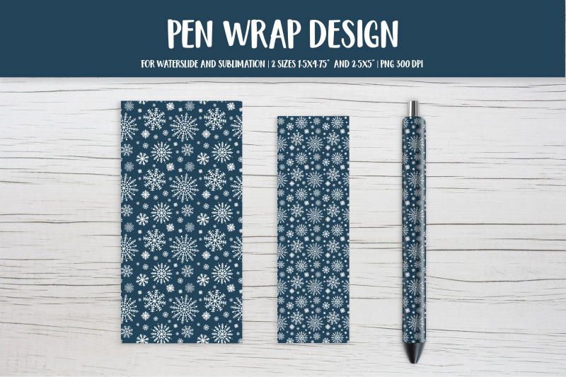 winter-snowflakes-pen-wrap-design-sublimation-blue-pen-png