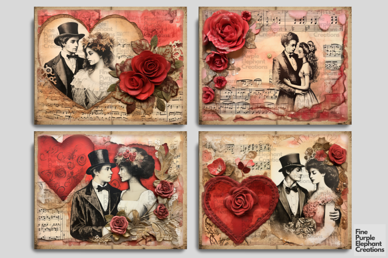 valentine-vintage-couples-digital-junk-journal-double-pages