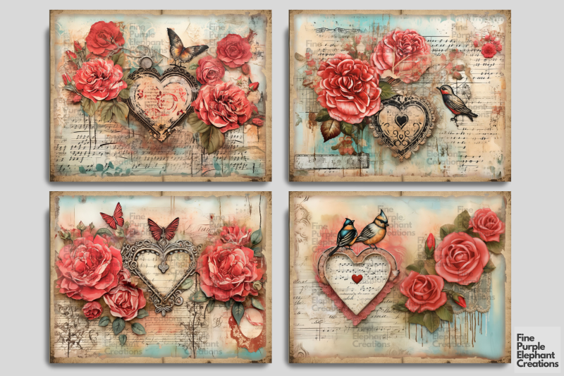 romantic-valentine-birds-digital-junk-journal-double-pages