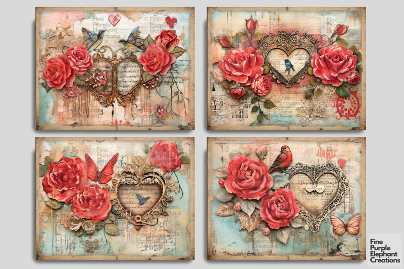 romantic-valentine-birds-digital-junk-journal-double-pages