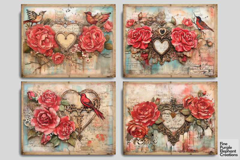 romantic-valentine-birds-digital-junk-journal-double-pages