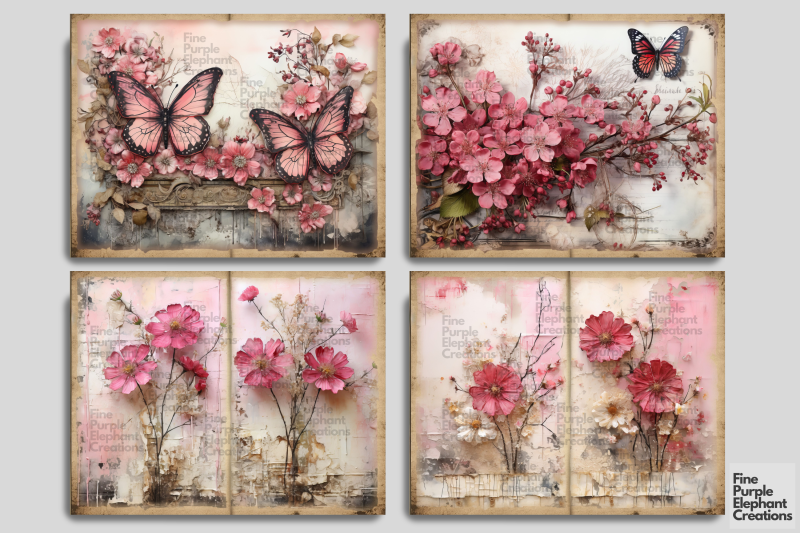 pink-floral-butterfly-digital-junk-journal-double-pages