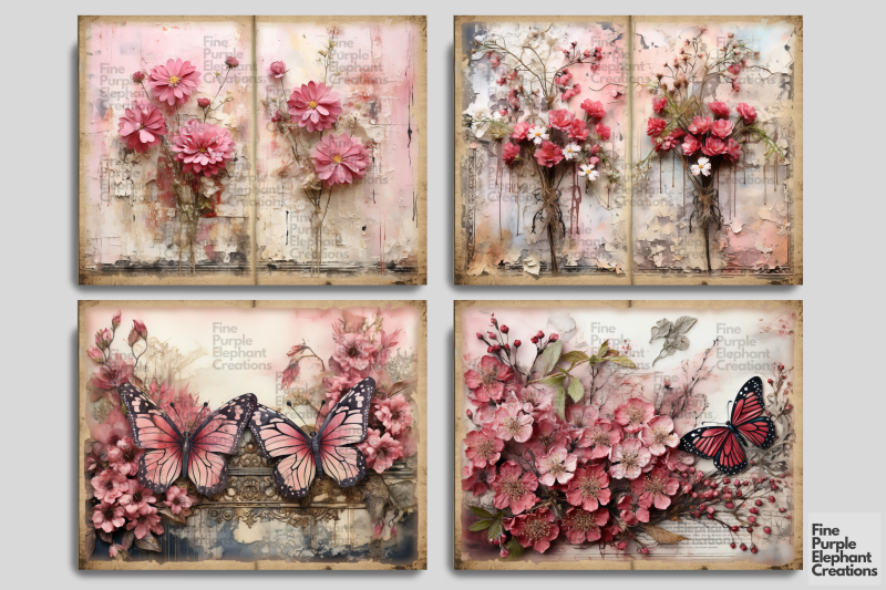 pink-floral-butterfly-digital-junk-journal-double-pages