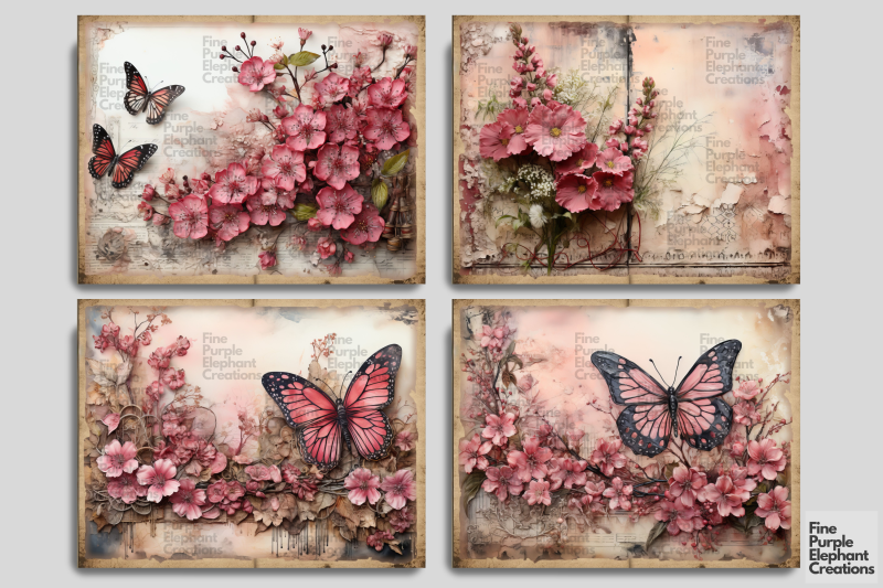 pink-floral-butterfly-digital-junk-journal-double-pages