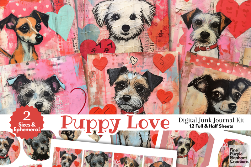 puppy-dog-valentine-digital-junk-journal-kit-half-page-whimsical-paper