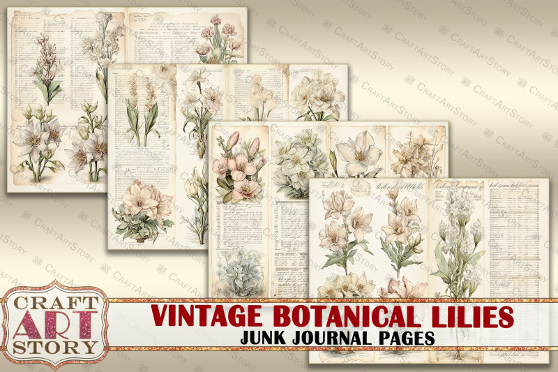 vintage-botanical-lilies-junk-journal-pages-botanical