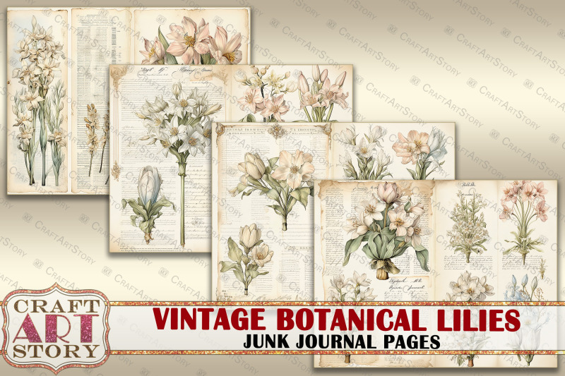 vintage-botanical-lilies-junk-journal-pages-botanical