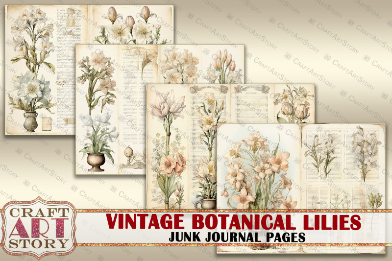 vintage-botanical-lilies-junk-journal-pages-botanical