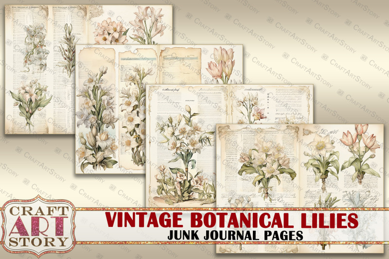 vintage-botanical-lilies-junk-journal-pages-botanical