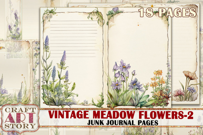 vintage-meadow-flowers-2-junk-journal-pages-botanical