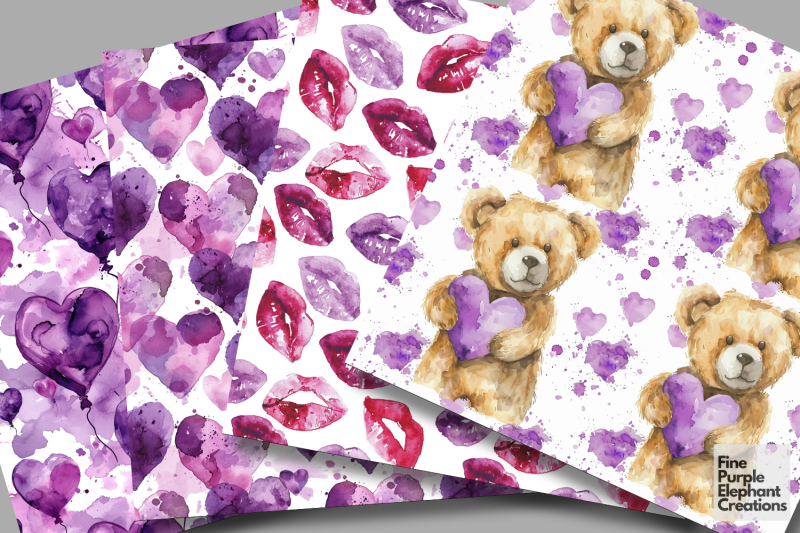 cute-purple-valentine-heart-watercolor-digital-paper