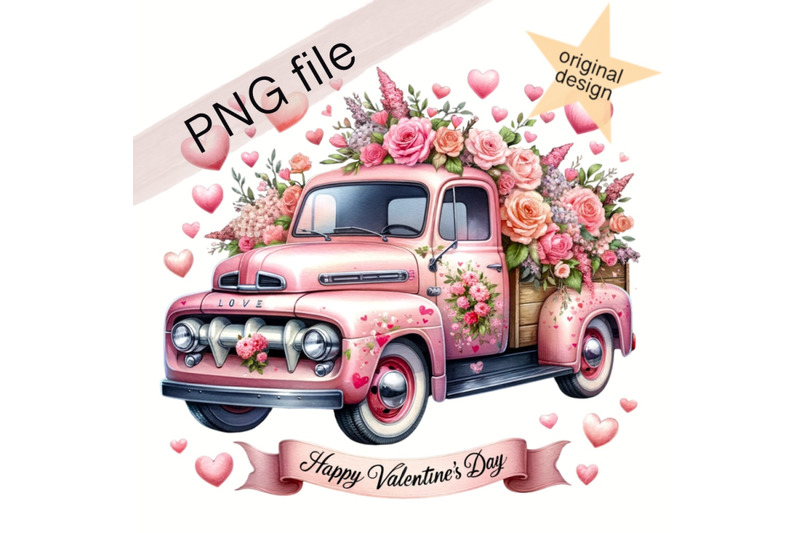 valentines-day-pink-truck-png-instant-download