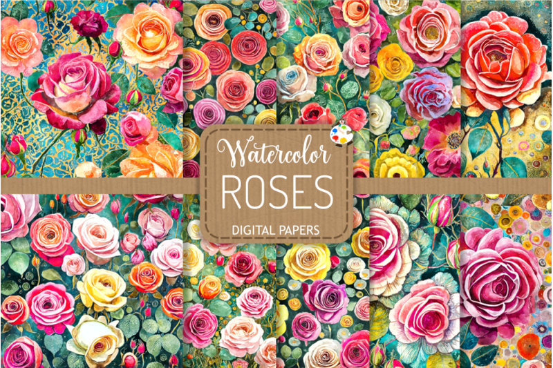 watercolor-roses-set-2-digital-pattern-papers