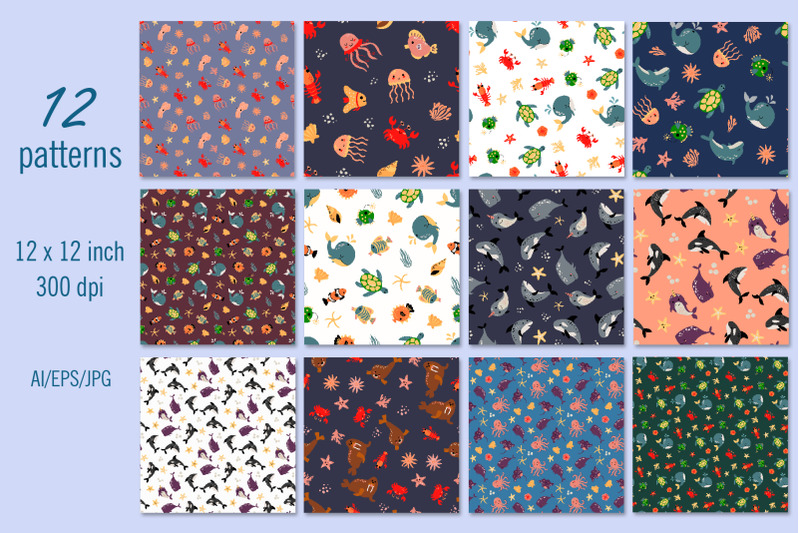 sea-animals-digital-paper-seamless-patterns