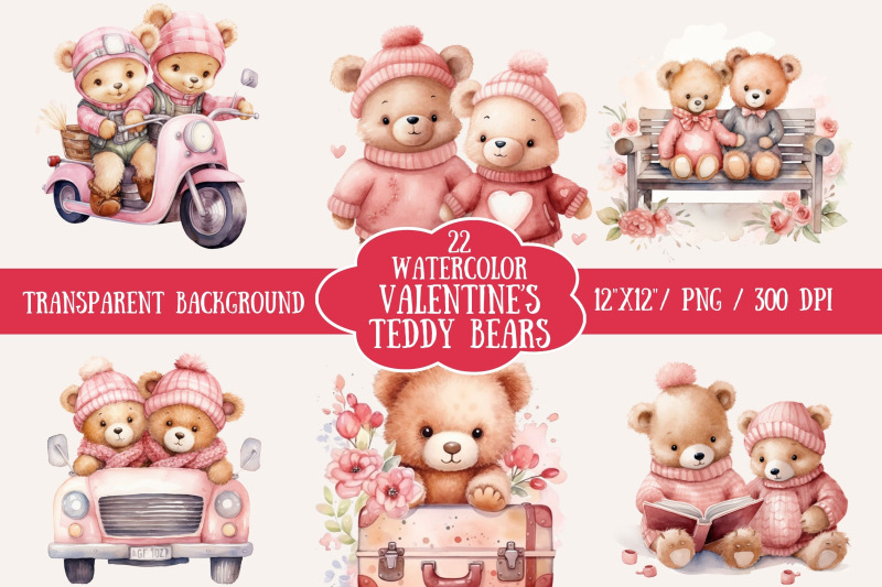 watercolor-valentine-039-s-teddy-bear-couple
