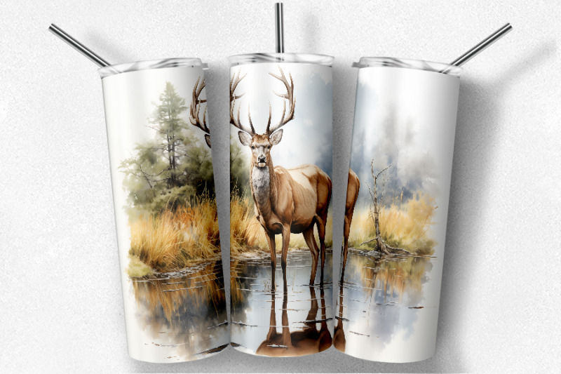 watercolor-deer-20-oz-skinny-tumbler-design