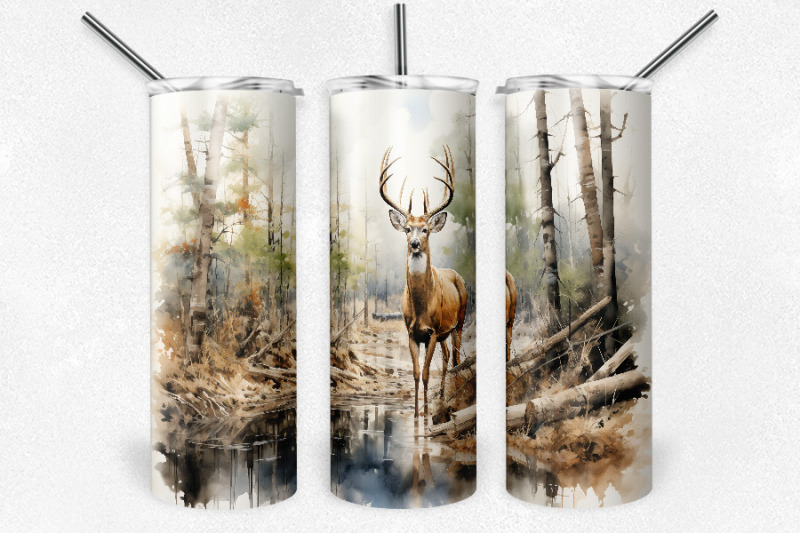 watercolor-deer-20-oz-skinny-tumbler-design